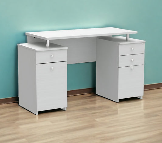 Bureau d'ordinateur blanc de 51 po avec cinq tiroirs