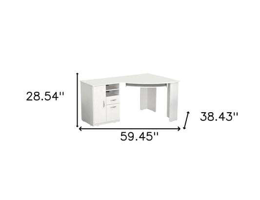 Bureau d'ordinateur d'angle blanc de 59 po avec deux tiroirs