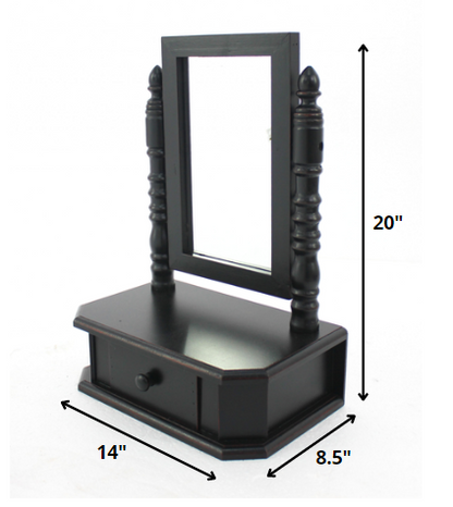 Miroir de table de rasage et de maquillage avec cadre en bois noir de 20 po