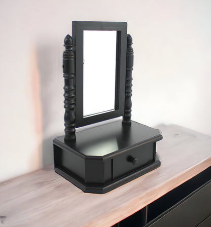 Miroir de table de rasage et de maquillage avec cadre en bois noir de 20 po