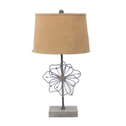 Lampe de table 11 x 15 x 27,75 cm, style cottage de campagne beige avec piédestal fleuri