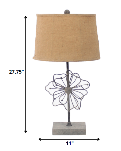 Lampe de table 11 x 15 x 27,75 cm, style cottage de campagne beige avec piédestal fleuri