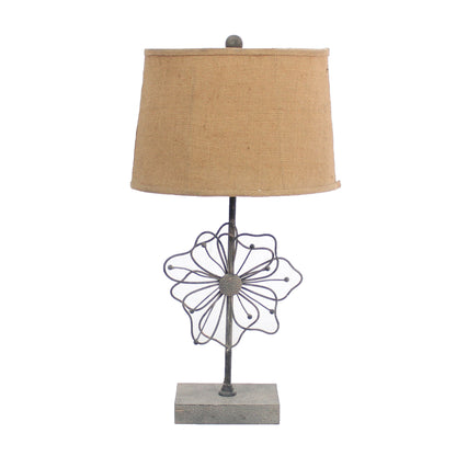 Lampe de table 11 x 15 x 27,75 cm, style cottage de campagne beige avec piédestal fleuri