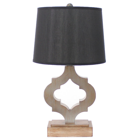 Lampe de table avec abat-jour en lin et bois traditionnel noir 12 x 14 x 25,25