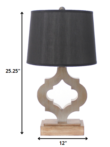 Lampe de table avec abat-jour en lin et bois traditionnel noir 12 x 14 x 25,25