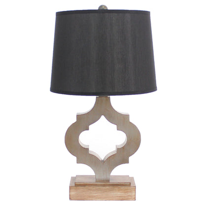 Lampe de table avec abat-jour en lin et bois traditionnel noir 12 x 14 x 25,25