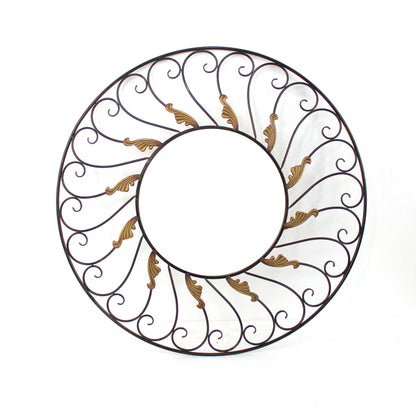 Miroir rond en métal avec accents en bronze