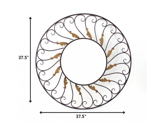 Miroir rond en métal avec accents en bronze