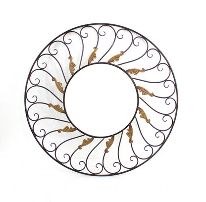 Miroir rond en métal avec accents en bronze