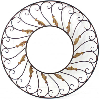 Miroir rond en métal avec accents en bronze