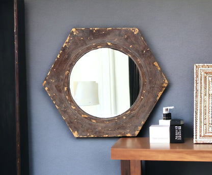 Miroir d'appoint hexagonal en bronze