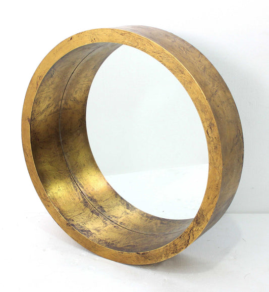 Miroir d'appoint rond encadré de bois doré de 36 po