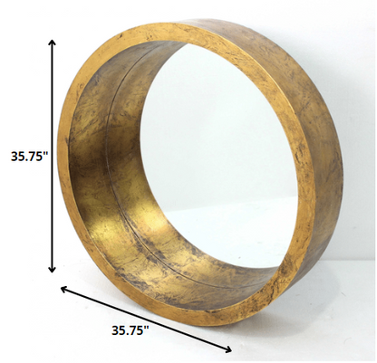 Miroir d'appoint rond encadré de bois doré de 36 po