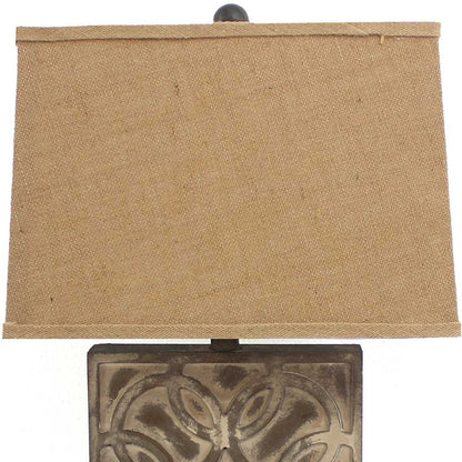 Lampe de table vintage marron avec abat-jour en lin kaki 4,75 x 11,75 x 24,75