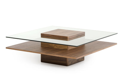 Table basse en verre transparent et marron de 39 po avec étagère