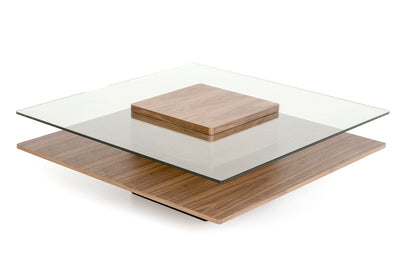 Table basse en verre transparent et marron de 39 po avec étagère