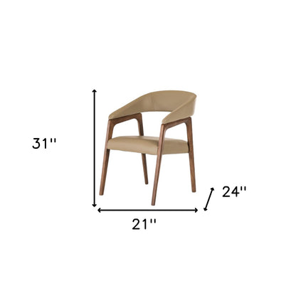 Chaise de salle à manger à dossier incurvé en similicuir rembourré taupe et marron