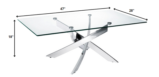 Table basse en verre et acier transparent et argenté de 47 po