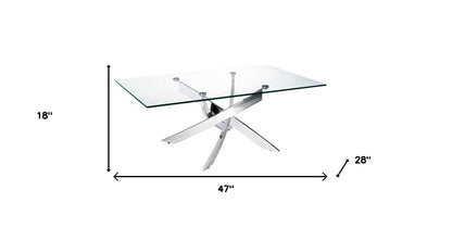 Table basse en verre et acier transparent et argenté de 47 po