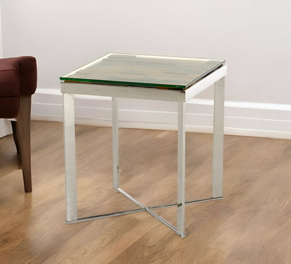 22" Silver And Brown Glass Square End Table