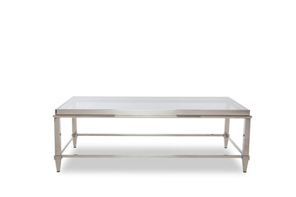 Table basse en verre et acier transparent et argenté de 55 po