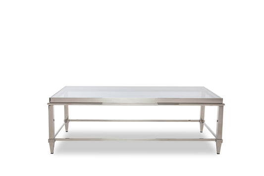 Table basse en verre et acier transparent et argenté de 55 po