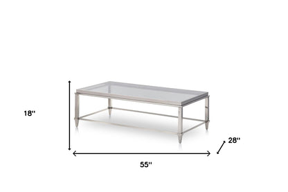 Table basse en verre et acier transparent et argenté de 55 po