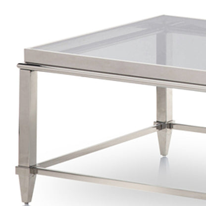 Table basse en verre et acier transparent et argenté de 55 po