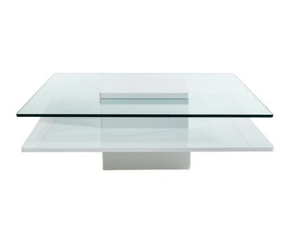 Table basse en verre transparent et blanc de 39 po avec étagère