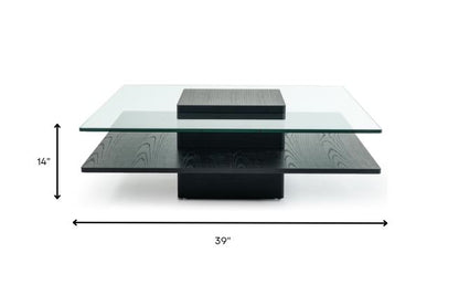 Table basse en chêne, MDF, verre et placage de 14 po