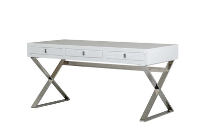 Bureau en MDF et acier crocodile blanc de 21 po