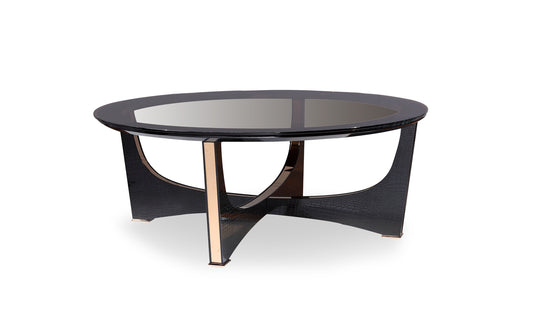 Table basse en verre et or rose avec textures de crocodile noir de 18 po