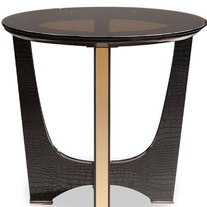 22" Black Glass Round End Table