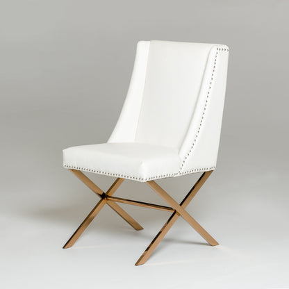 Chaise de salle à manger rembourrée en similicuir blanc et doré