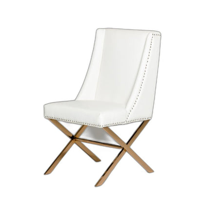 Chaise de salle à manger rembourrée en similicuir blanc et doré