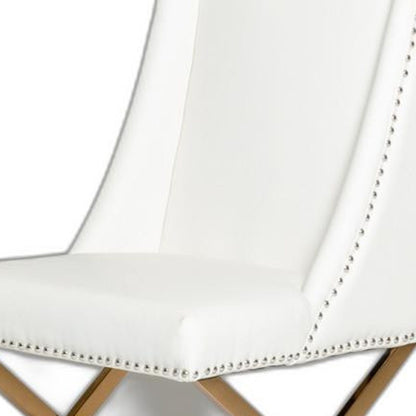 Chaise de salle à manger rembourrée en similicuir blanc et doré