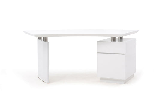 59" White Stainless Steel Executive Desk With Two Drawers