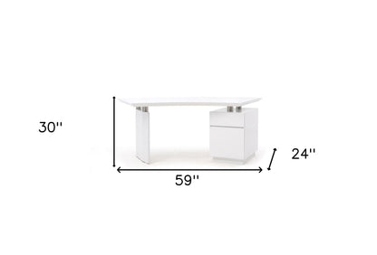 59" White Stainless Steel Executive Desk With Two Drawers