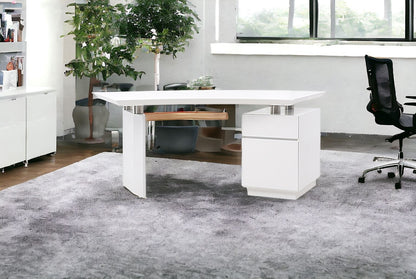 59" White Stainless Steel Executive Desk With Two Drawers