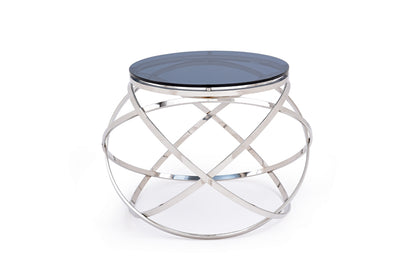 14" Silver And Clear Glass Round End Table