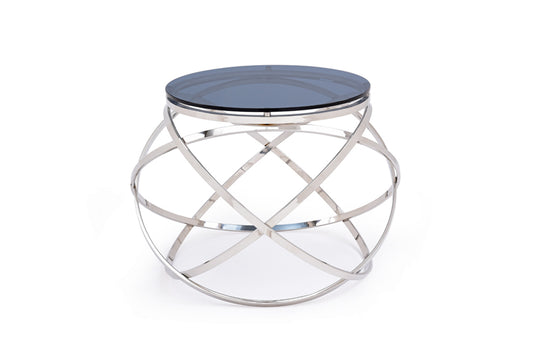 14" Silver And Clear Glass Round End Table