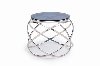 14" Silver And Clear Glass Round End Table