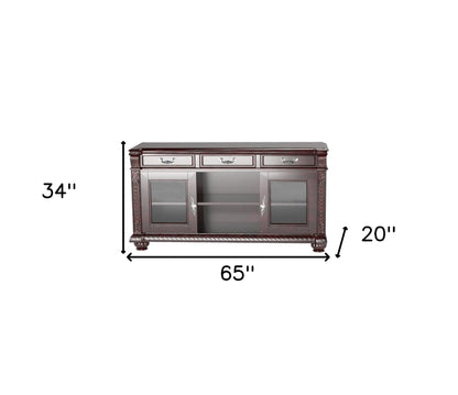 65" Dark Brown Wood Cabinet Enclosed Storage TV Stand