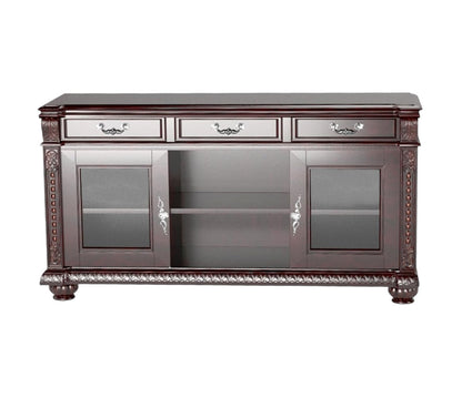 65" Dark Brown Wood Cabinet Enclosed Storage TV Stand