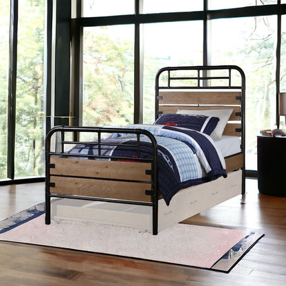 Brown and Black Solid Wood Twin Bed Frame