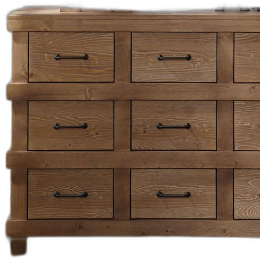 Commode triple à neuf tiroirs en bois massif brun de 44 po