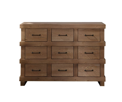 Commode triple à neuf tiroirs en bois massif brun de 44 po