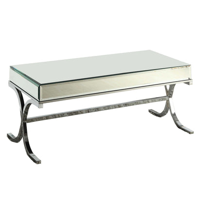 Table basse avec plateau en miroir et chrome 42" x 21" x 19"