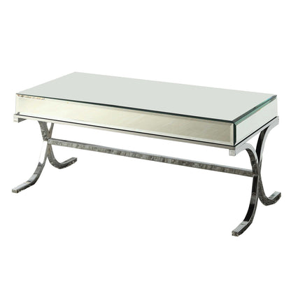 Table basse avec plateau en miroir et chrome 42" x 21" x 19"