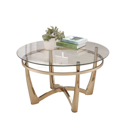 Table basse ronde en verre transparent et champagne et métal de 35 po